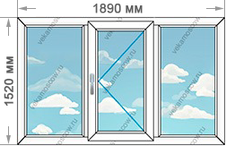 Пластиковое окно с тремя створками размером 1890x1520